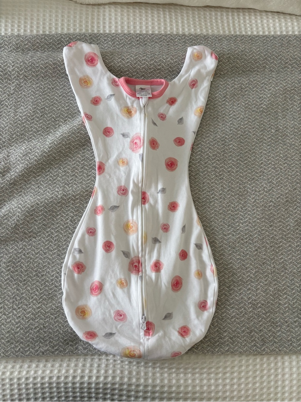 White Floral Baby Sleep Sack Swaddle with Pink Trim
